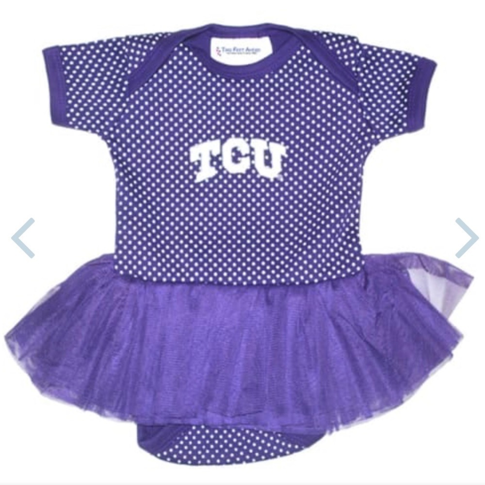 Tcu HORNED FROGS BABY PURPLE PIN DOT TUTU SHORT SLEEVE ONE PIECE